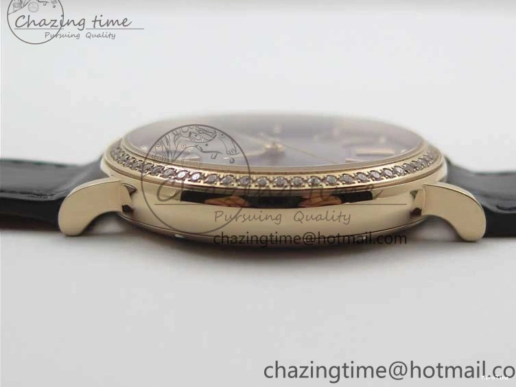 MIROTIME 0522 Durable Portofino 37mm RG V7F 1:1 Best Edition Gray Dial Diamonds Bezel on Black Leather Strap A 7089